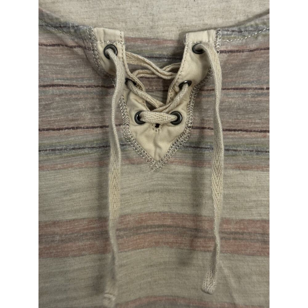 Laruen Ralph Lauren Womens 3/4 Sleeve Stripe Shirt Lace up Shirt Sz XL - Picture 3 of 10